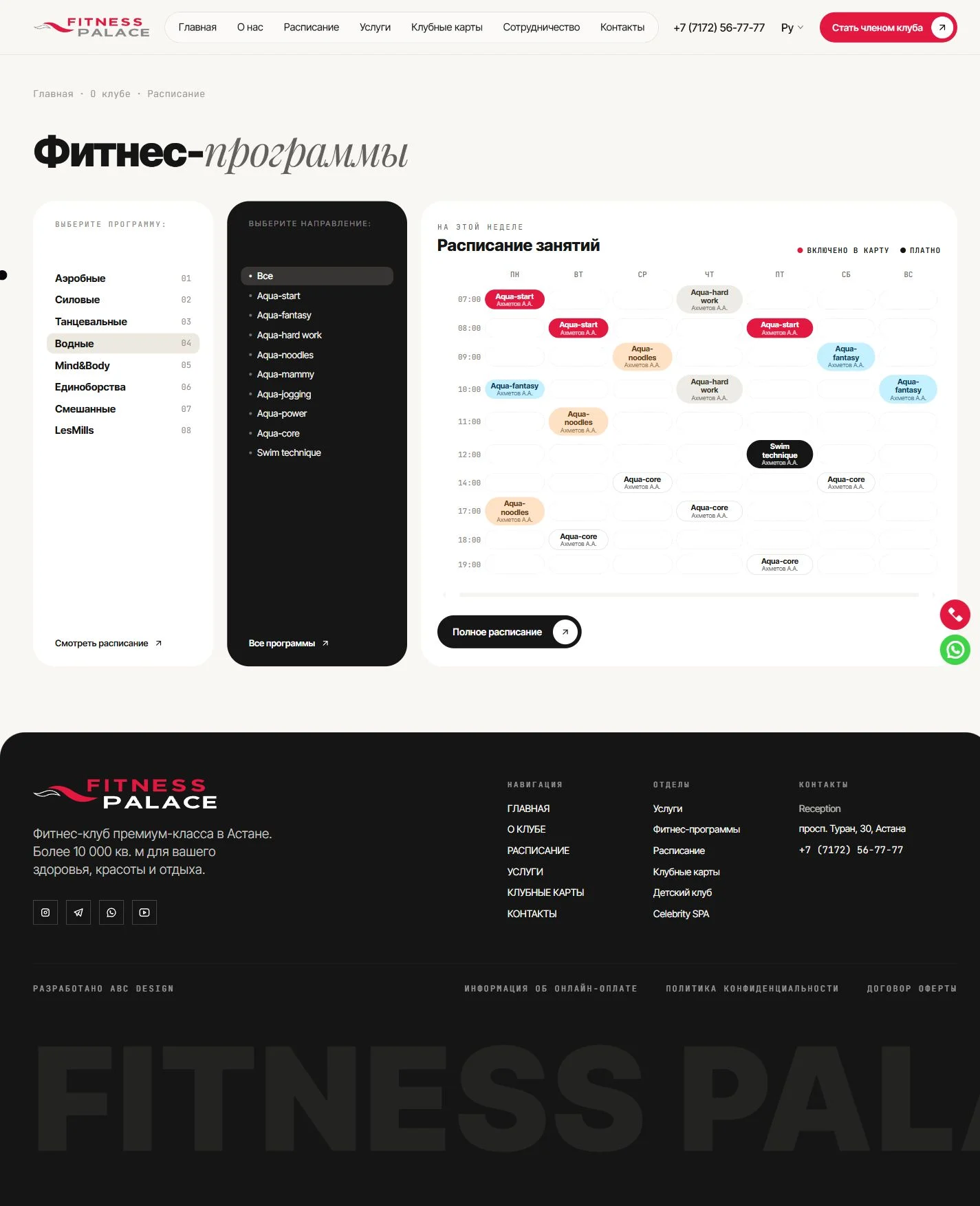 Fitness Palace жобасының жұмыс сценарийі